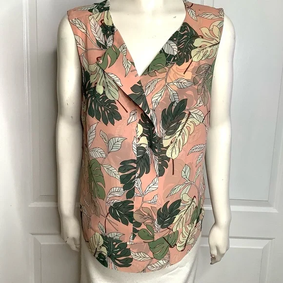 CABI 53511  Melon & Green Tropical Sleeveless Blouse V-Neck Or Snap Up To Round - Picture 4 of 15
